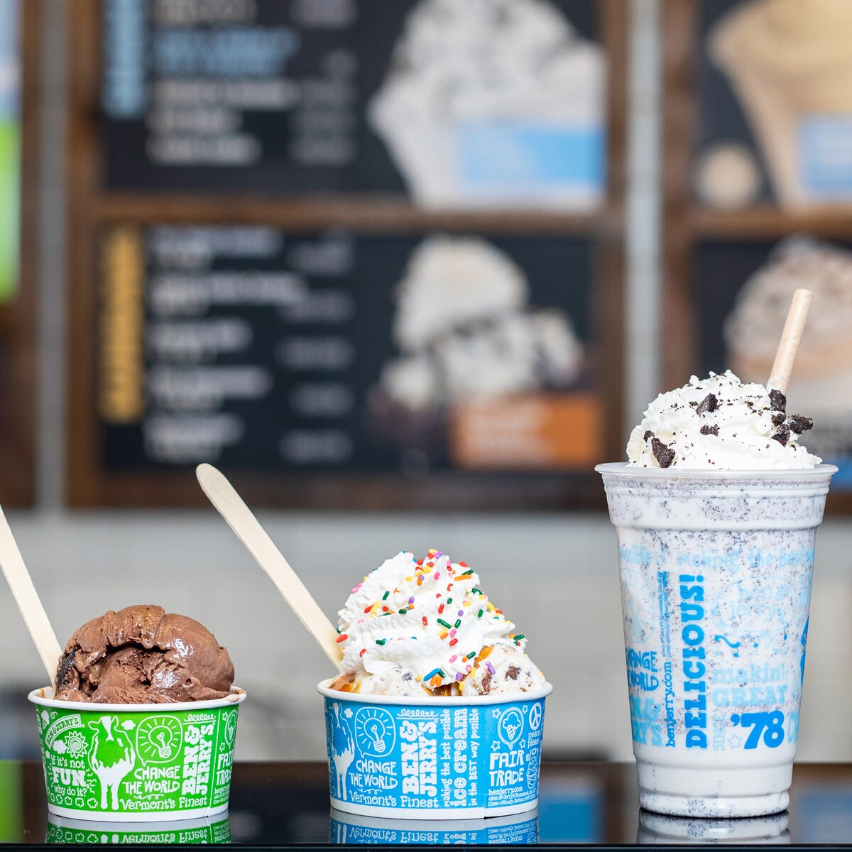 Scoop shop items on a counter in a shop